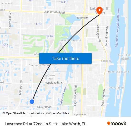 Lawrence Rd at 72nd Ln S to Lake Worth, FL map