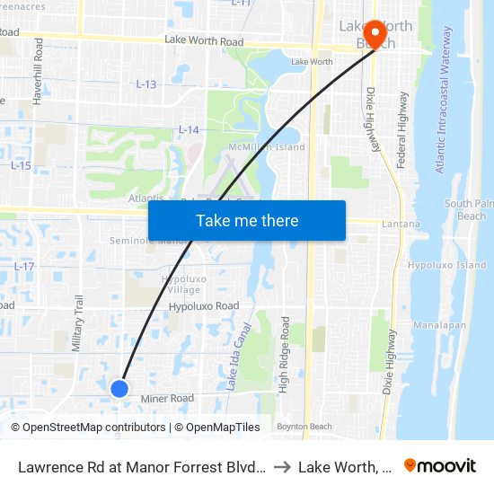 Lawrence Rd at  Manor Forrest Blvd S to Lake Worth, FL map