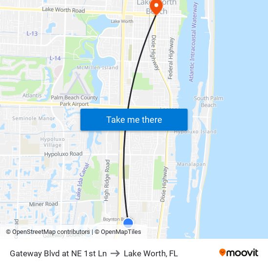 Gateway Blvd at NE 1st Ln to Lake Worth, FL map