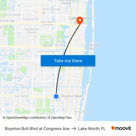 Boynton Bch Blvd at  Congress Ave to Lake Worth, FL map