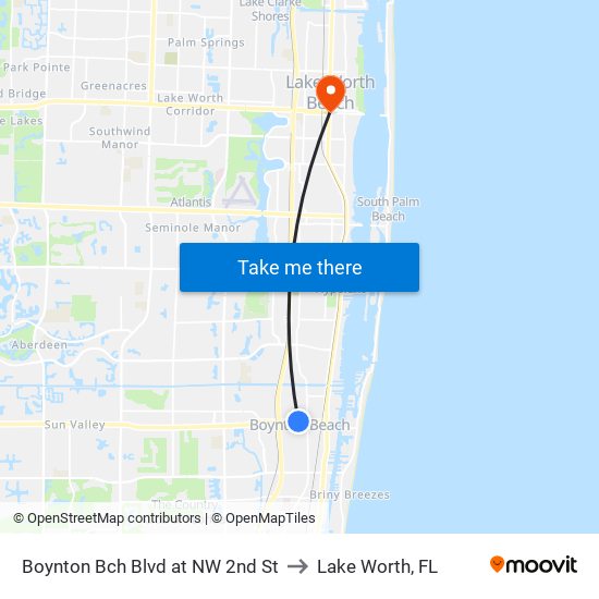 Boynton Bch Blvd at NW 2nd St to Lake Worth, FL map