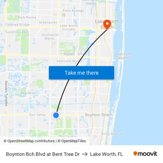 Boynton Bch Blvd at Bent Tree Dr to Lake Worth, FL map