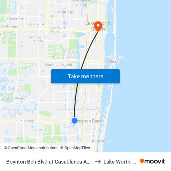 Boynton Bch Blvd at Casablanca Apts to Lake Worth, FL map