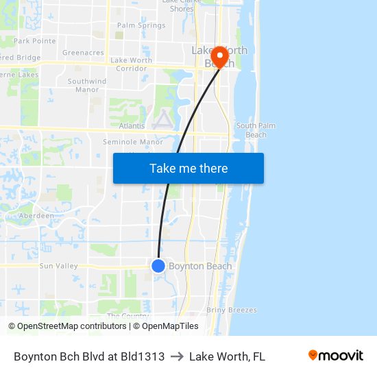 Boynton Bch Blvd at Bld1313 to Lake Worth, FL map
