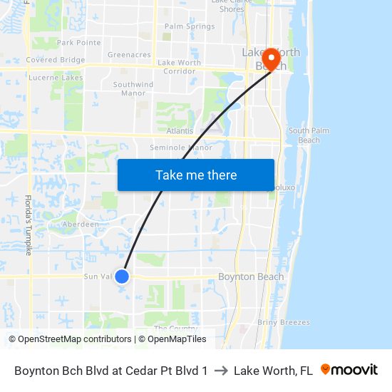 Boynton Bch Blvd at Cedar Pt Blvd 1 to Lake Worth, FL map