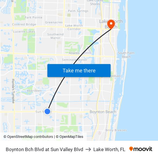 Boynton Bch Blvd at Sun Valley Blvd to Lake Worth, FL map