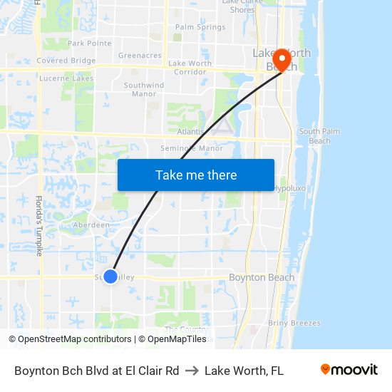 Boynton Bch Blvd at El Clair Rd to Lake Worth, FL map