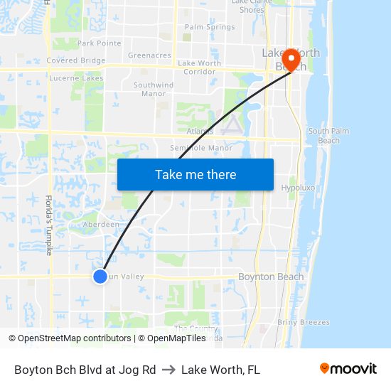 Boyton Bch Blvd at Jog Rd to Lake Worth, FL map