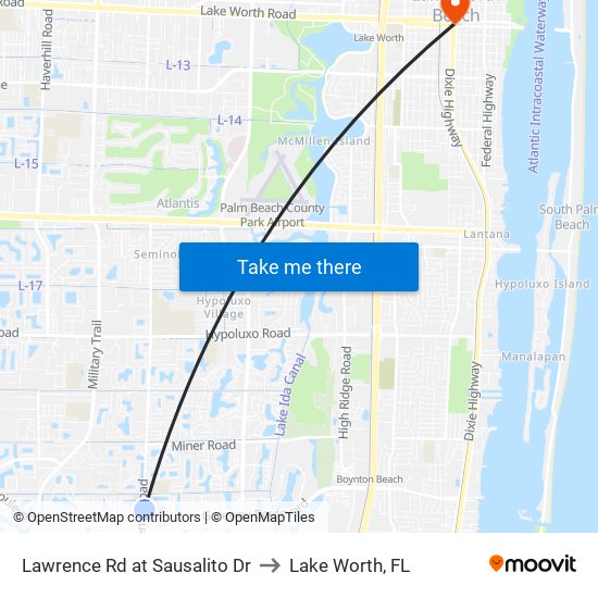 Lawrence Rd at  Sausalito  Dr to Lake Worth, FL map