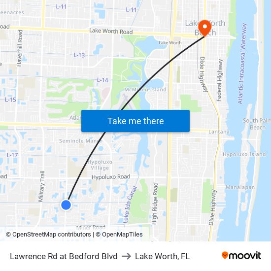 Lawrence Rd at  Bedford Blvd to Lake Worth, FL map