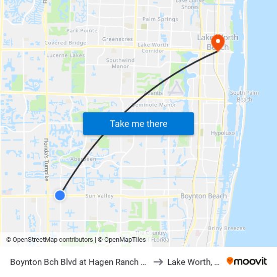 BOYNTON BCH BLVD at HAGEN RANCH RD to Lake Worth, FL map