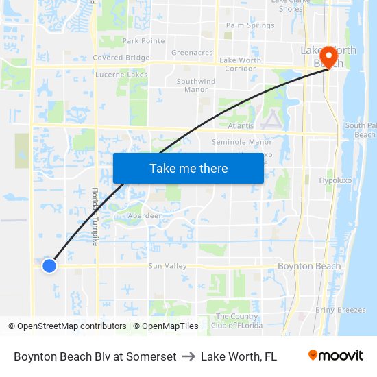 BOYNTON BEACH BLV at SOMERSET to Lake Worth, FL map