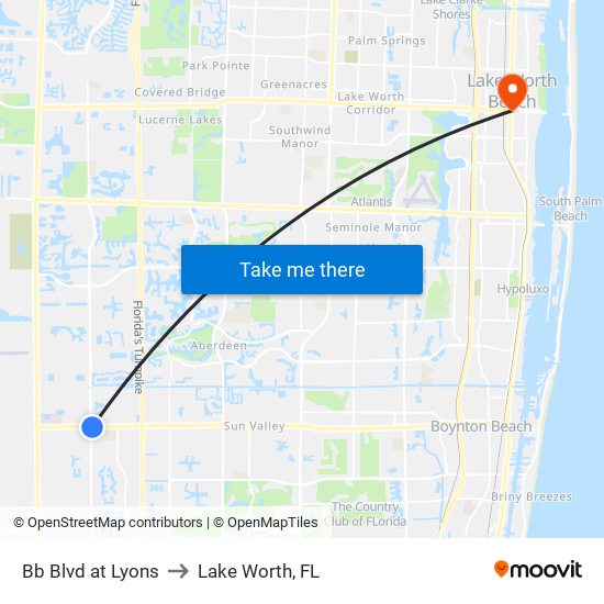 BB BLVD at LYONS to Lake Worth, FL map