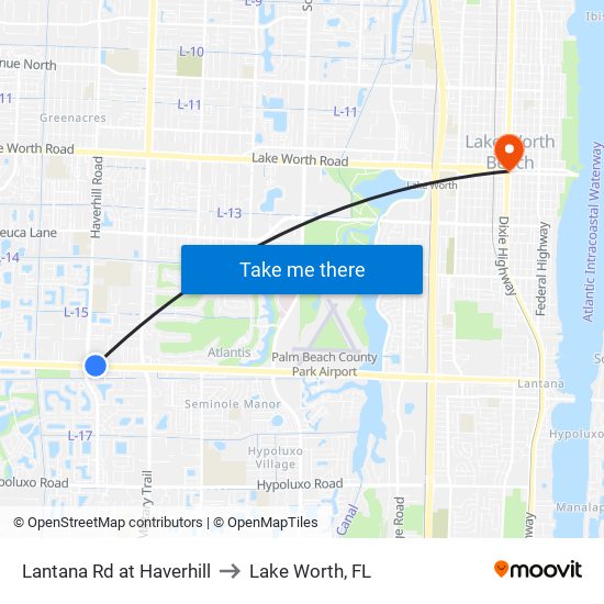 LANTANA RD at HAVERHILL to Lake Worth, FL map