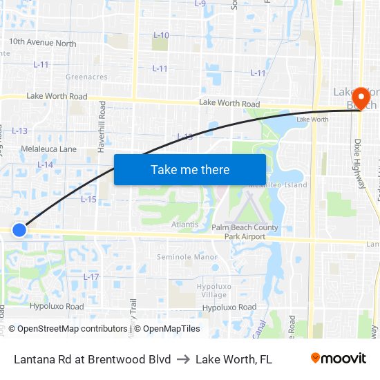 Lantana Rd at  Brentwood Blvd to Lake Worth, FL map