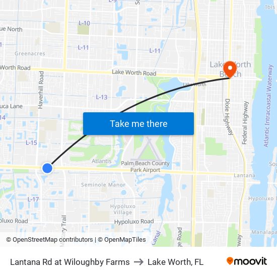 Lantana Rd at  Wiloughby Farms to Lake Worth, FL map