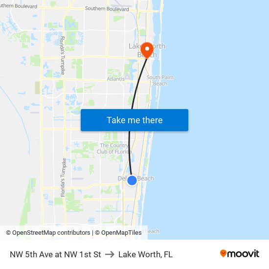 NW 5th Ave at NW 1st St to Lake Worth, FL map