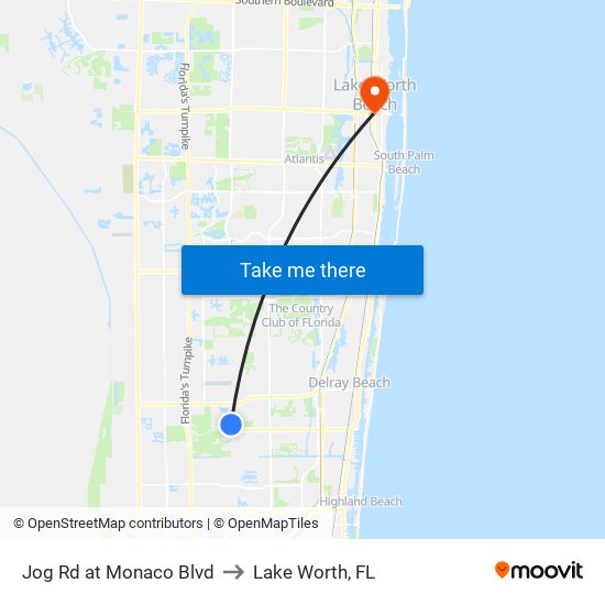 Jog Rd at Monaco Blvd to Lake Worth, FL map