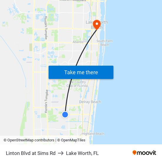 Linton Blvd at Sims Rd to Lake Worth, FL map