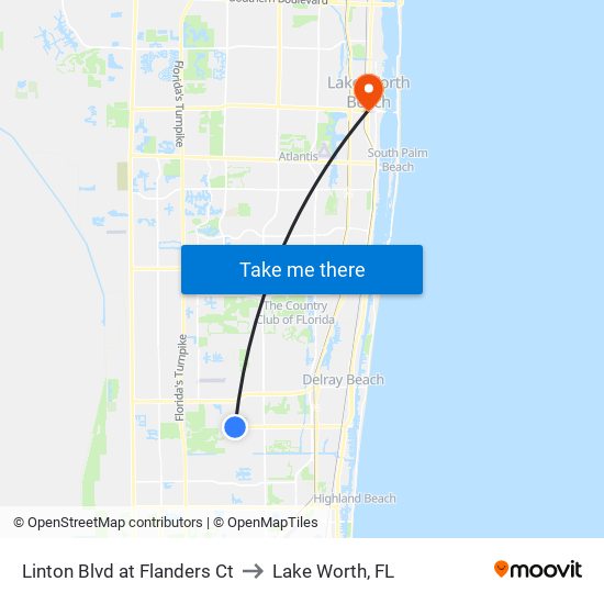 Linton Blvd at Flanders Ct to Lake Worth, FL map
