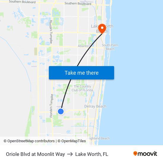 Oriole Blvd at Moonlit Way to Lake Worth, FL map