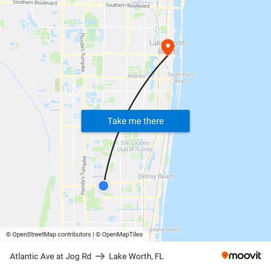 Atlantic Ave at Jog Rd to Lake Worth, FL map