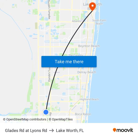 Glades Rd at Lyons Rd to Lake Worth, FL map