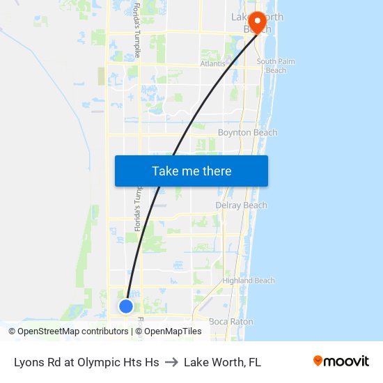 Lyons Rd at  Olympic Hts Hs to Lake Worth, FL map