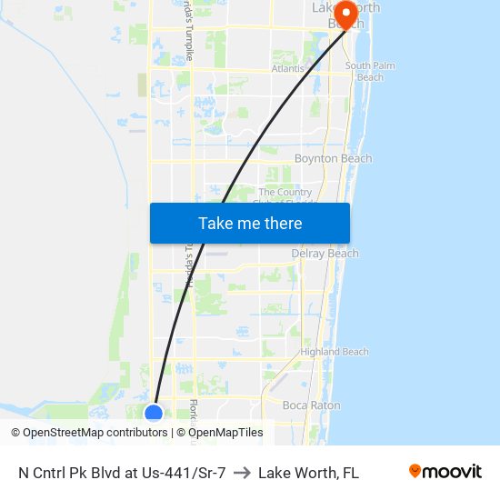 N CNTRL PK BLVD at  US-441/SR-7 to Lake Worth, FL map