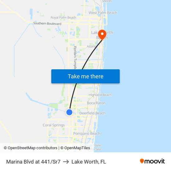 Marina Blvd at 441/Sr7 to Lake Worth, FL map
