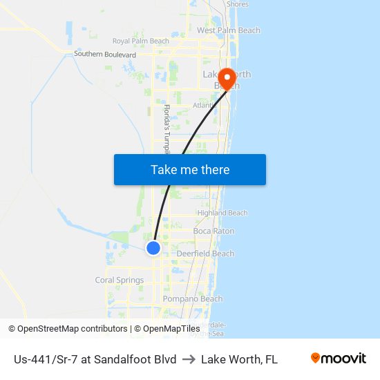 US-441/SR-7 at SANDALFOOT BLVD to Lake Worth, FL map