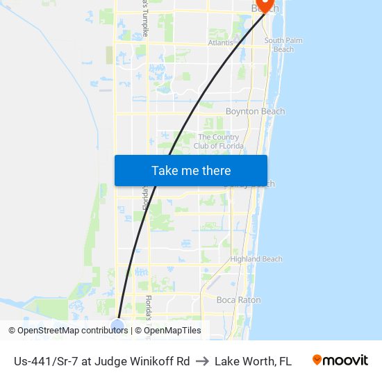 Us-441/Sr-7 at Judge Winikoff Rd to Lake Worth, FL map