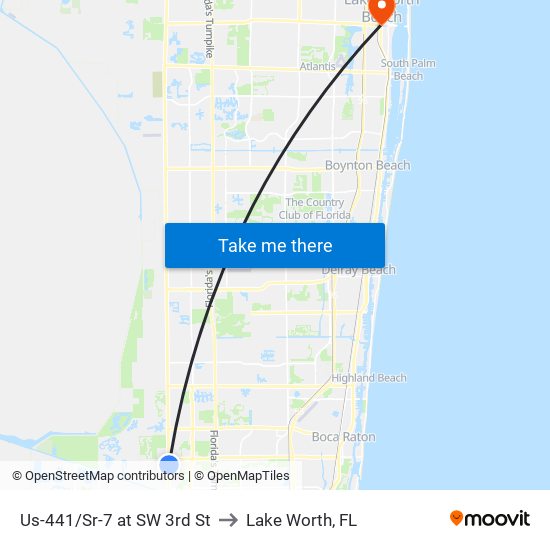 Us-441/Sr-7 at SW 3rd St to Lake Worth, FL map