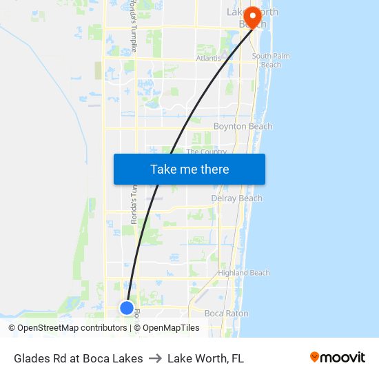 GLADES RD at BOCA LAKES to Lake Worth, FL map