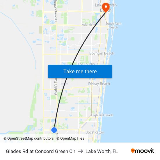 Glades Rd at Concord Green Cir to Lake Worth, FL map