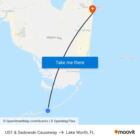 US1 & Sadowski Causeway to Lake Worth, FL map