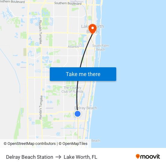 Delray Beach Station to Lake Worth, FL map