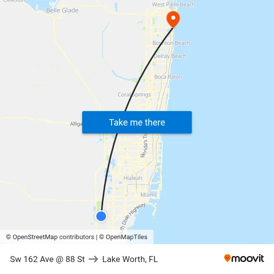 Sw 162 Ave @ 88 St to Lake Worth, FL map