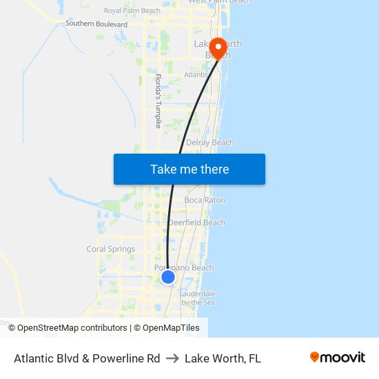 Atlantic Blvd & Powerline Rd to Lake Worth, FL map