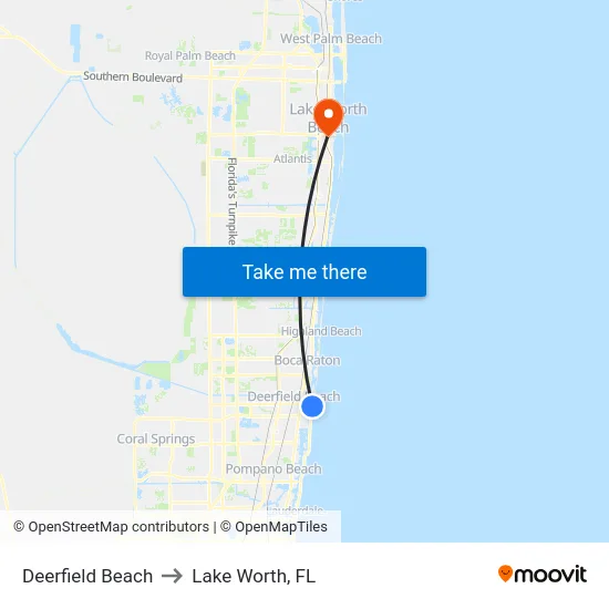 Deerfield Beach to Lake Worth, FL map
