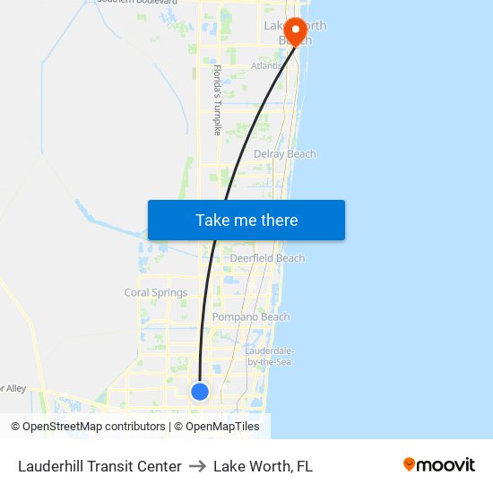 Lauderhill Transit Center to Lake Worth, FL map