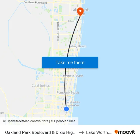Oakland Park Boulevard & Dixie Highway to Lake Worth, FL map