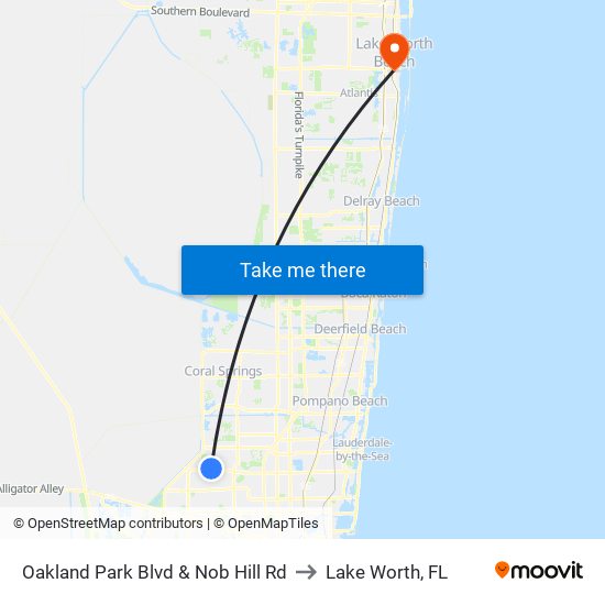 Oakland Park Blvd & Nob Hill Rd to Lake Worth, FL map