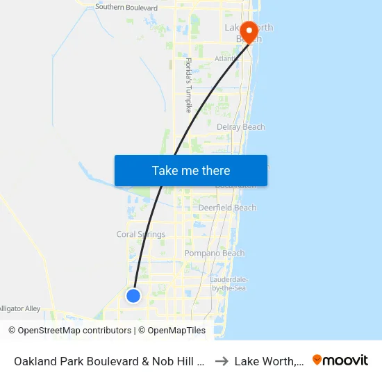Oakland Park Boulevard & Nob Hill Road to Lake Worth, FL map