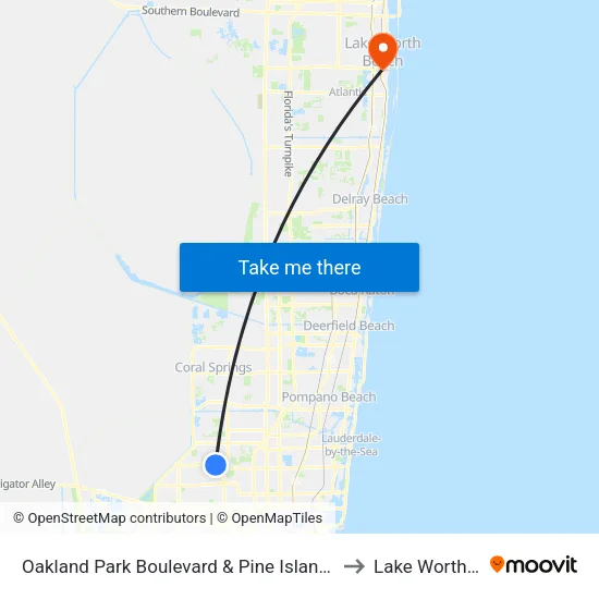 Oakland Park Boulevard & Pine Island Road to Lake Worth, FL map