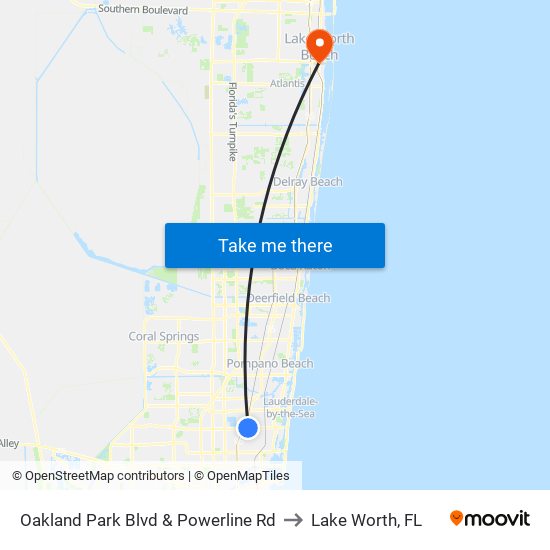 Oakland Park Blvd & Powerline Rd to Lake Worth, FL map