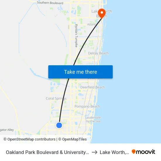 Oakland Park Boulevard & University Drive to Lake Worth, FL map