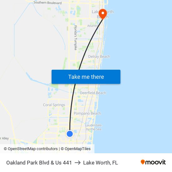 Oakland Park Blvd & Us 441 to Lake Worth, FL map