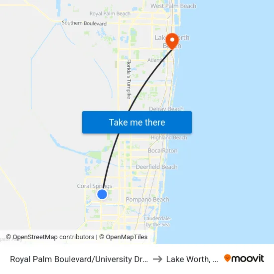 Royal Palm Boulevard/University Drive to Lake Worth, FL map