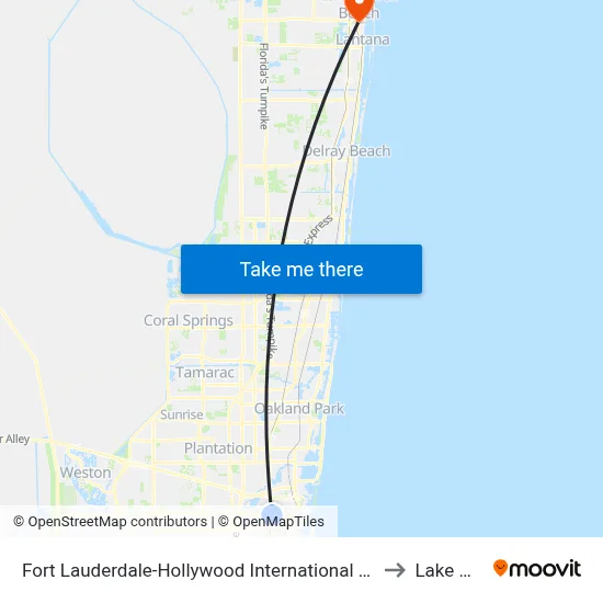 Fort Lauderdale-Hollywood International Airport Griffin Road/Tri-Rail Station to Lake Worth, FL map